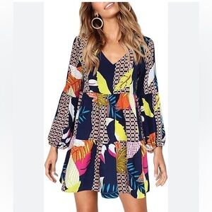 💞Amoretu Amazing Colors Tunic Dress VNeck, Swing,Casual, Loose Flowy, Fun,Size S